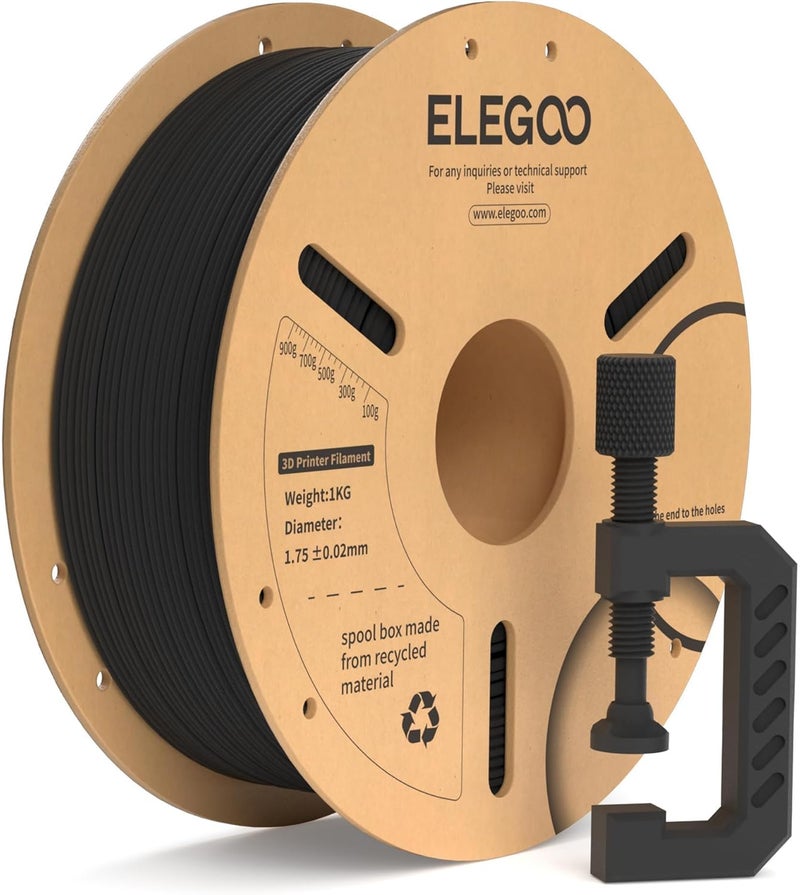 ELEGOO خيوط PLA من ألياف الكربون 1.75 مم باللون الأسود 1 كجم، خيوط PLA-CF قوية لطابعة 3D بدقة أبعاد +/- 0.02 مم، بكرة كرتونية 1 كجم (2.2 رطل) تناسب معظم طابعات 3D FDM - Image 1